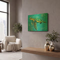 'Floating Sea Turtle' By St. Hilaire Elizabeth Gold Metal Wall Art