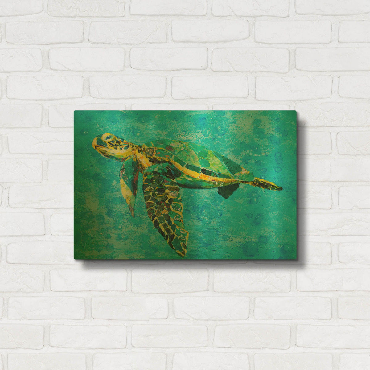 'Floating Sea Turtle' By St. Hilaire Elizabeth Gold Metal Wall Art
