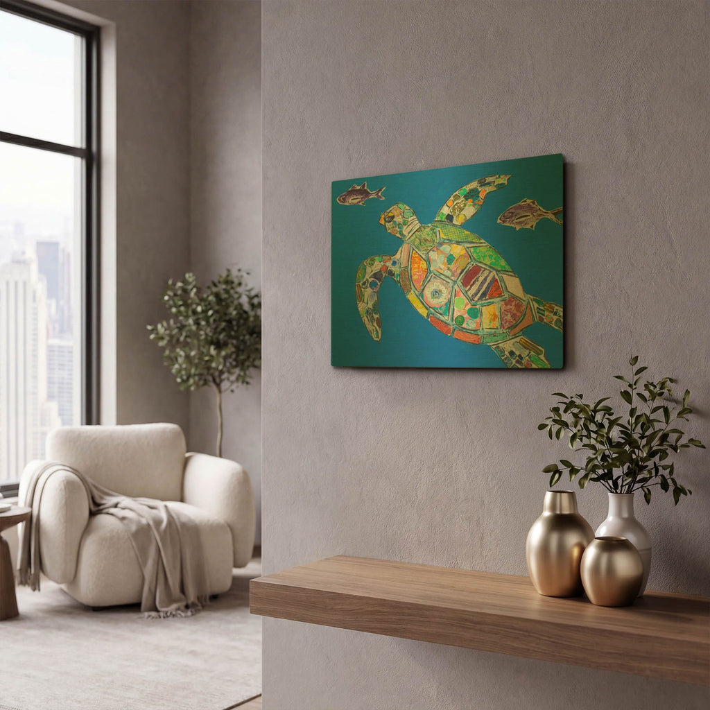 'Blue Sea Turtle' By St. Hilaire Elizabeth Gold Metal Wall Art