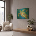 'Blue Sea Turtle' By St. Hilaire Elizabeth Gold Metal Wall Art