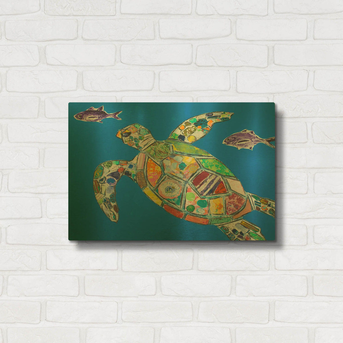 'Blue Sea Turtle' By St. Hilaire Elizabeth Gold Metal Wall Art