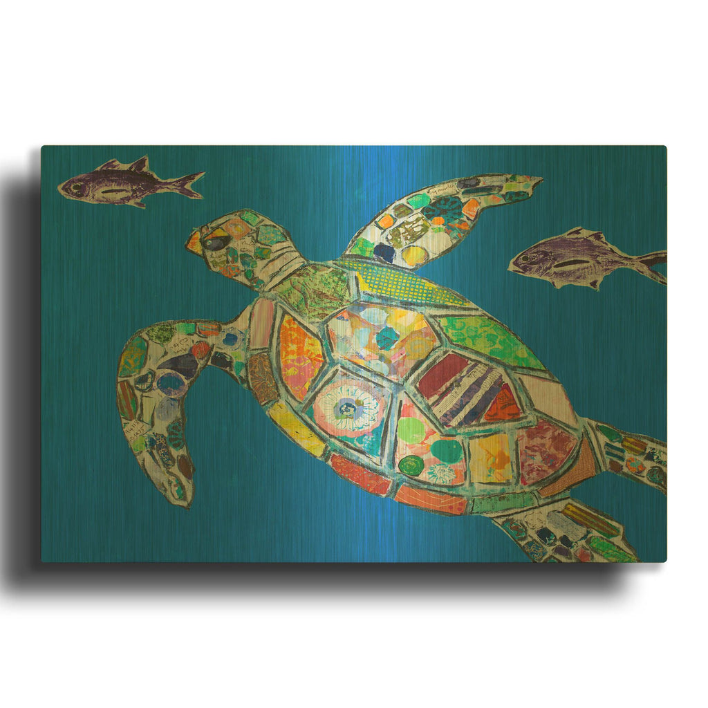 'Blue Sea Turtle' By St. Hilaire Elizabeth Gold Metal Wall Art