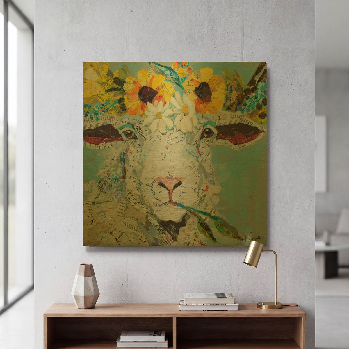 'Floral Sheep2' By St. Hilaire Elizabeth Gold Metal Wall Art