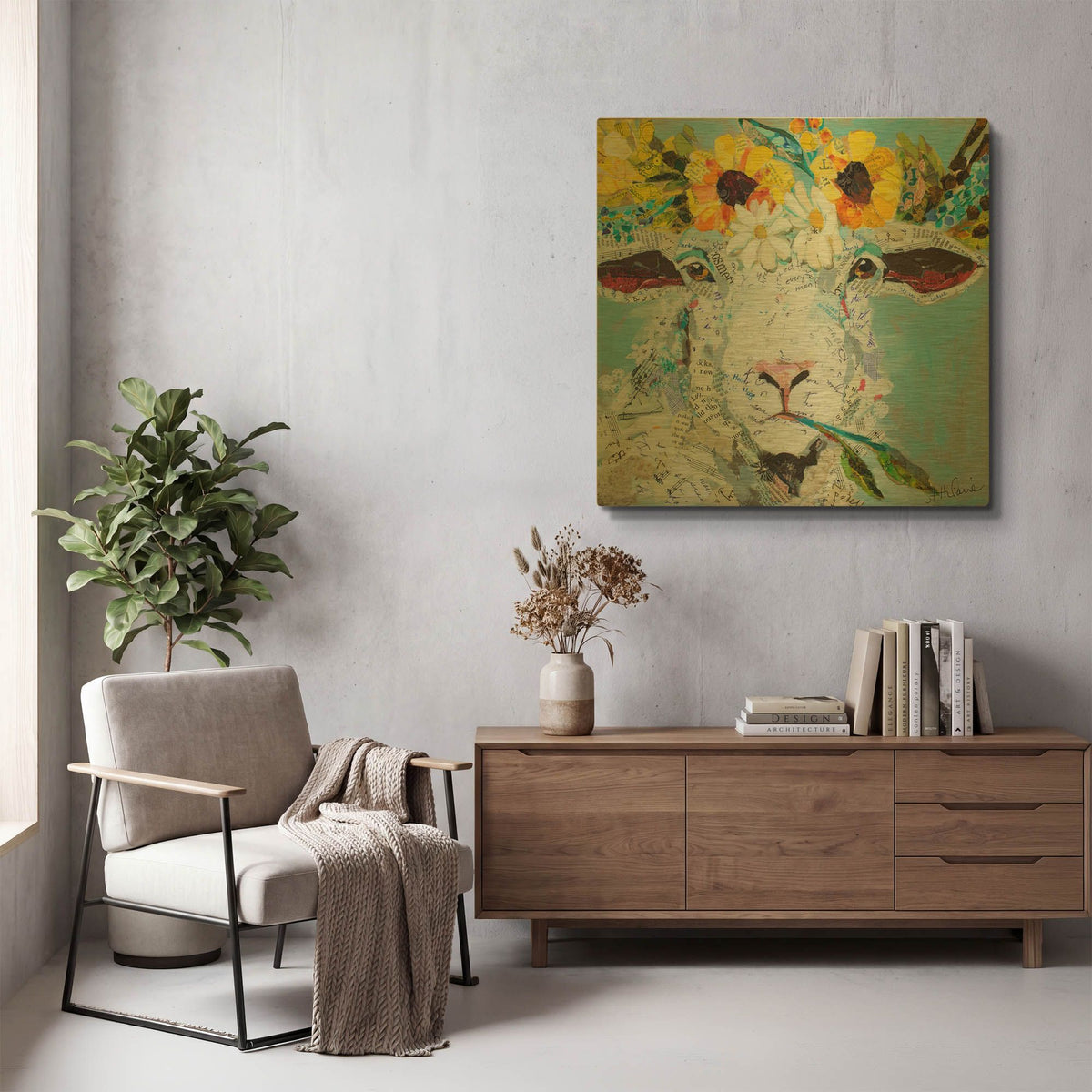 'Floral Sheep2' By St. Hilaire Elizabeth Gold Metal Wall Art