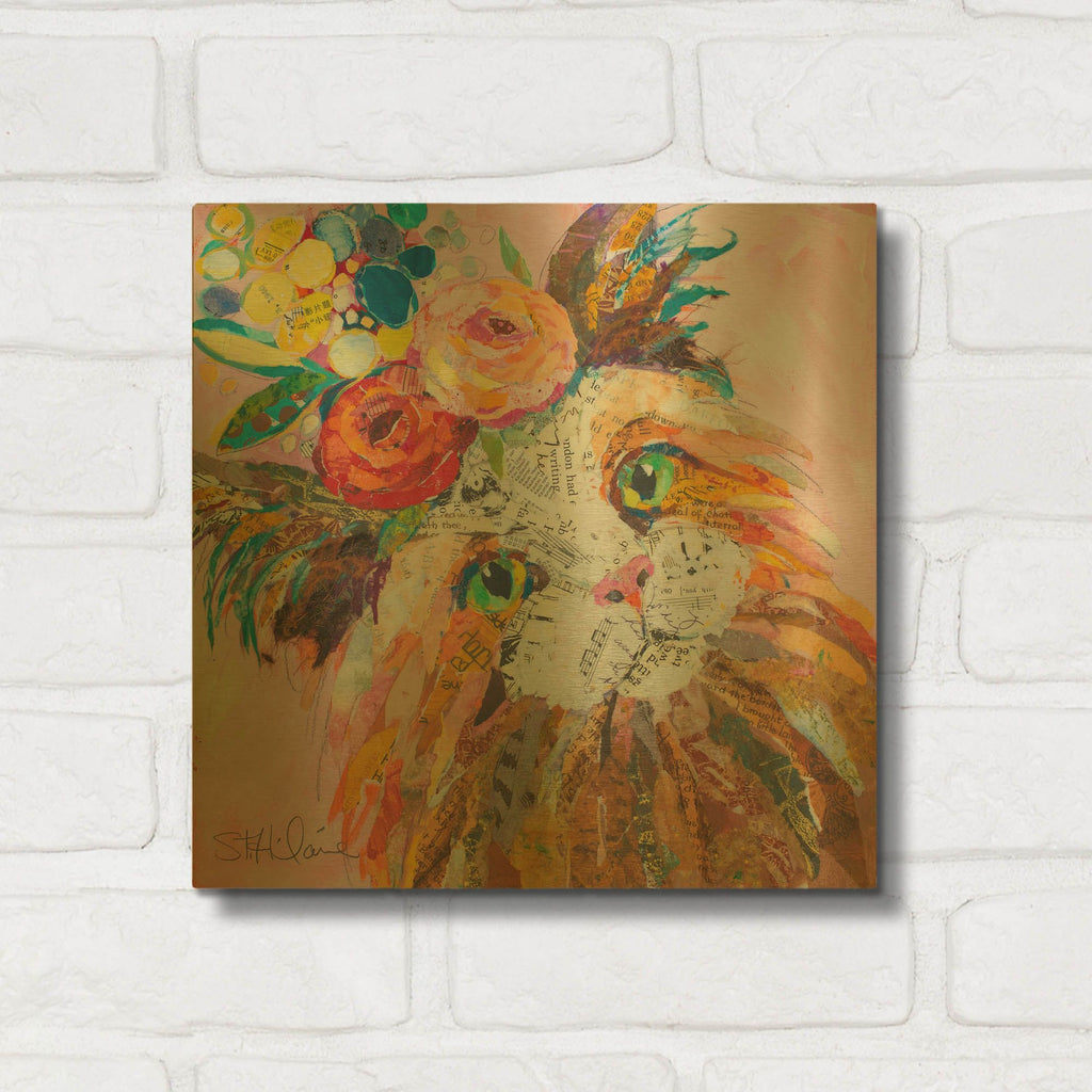 'Floral Cat' By St. Hilaire Elizabeth Gold Metal Wall Art