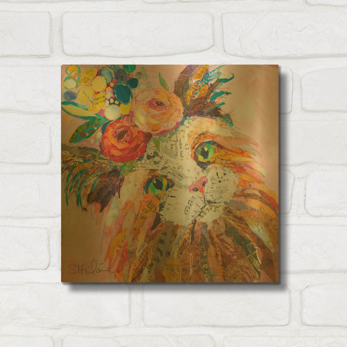 'Floral Cat' By St. Hilaire Elizabeth Gold Metal Wall Art