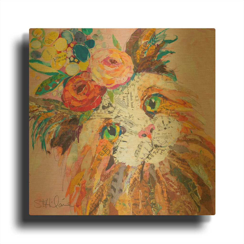 'Floral Cat' By St. Hilaire Elizabeth Gold Metal Wall Art