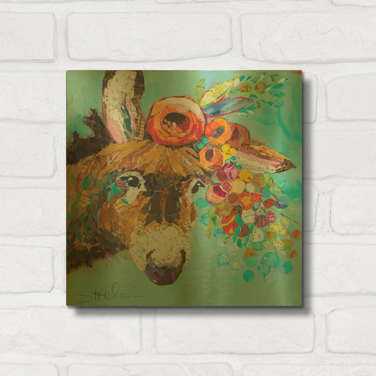 'Floral Donkey' By St. Hilaire Elizabeth Gold Metal Wall Art