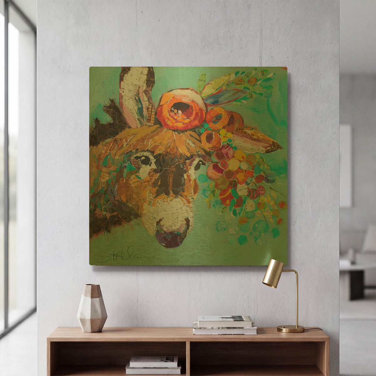 'Floral Donkey' By St. Hilaire Elizabeth Gold Metal Wall Art