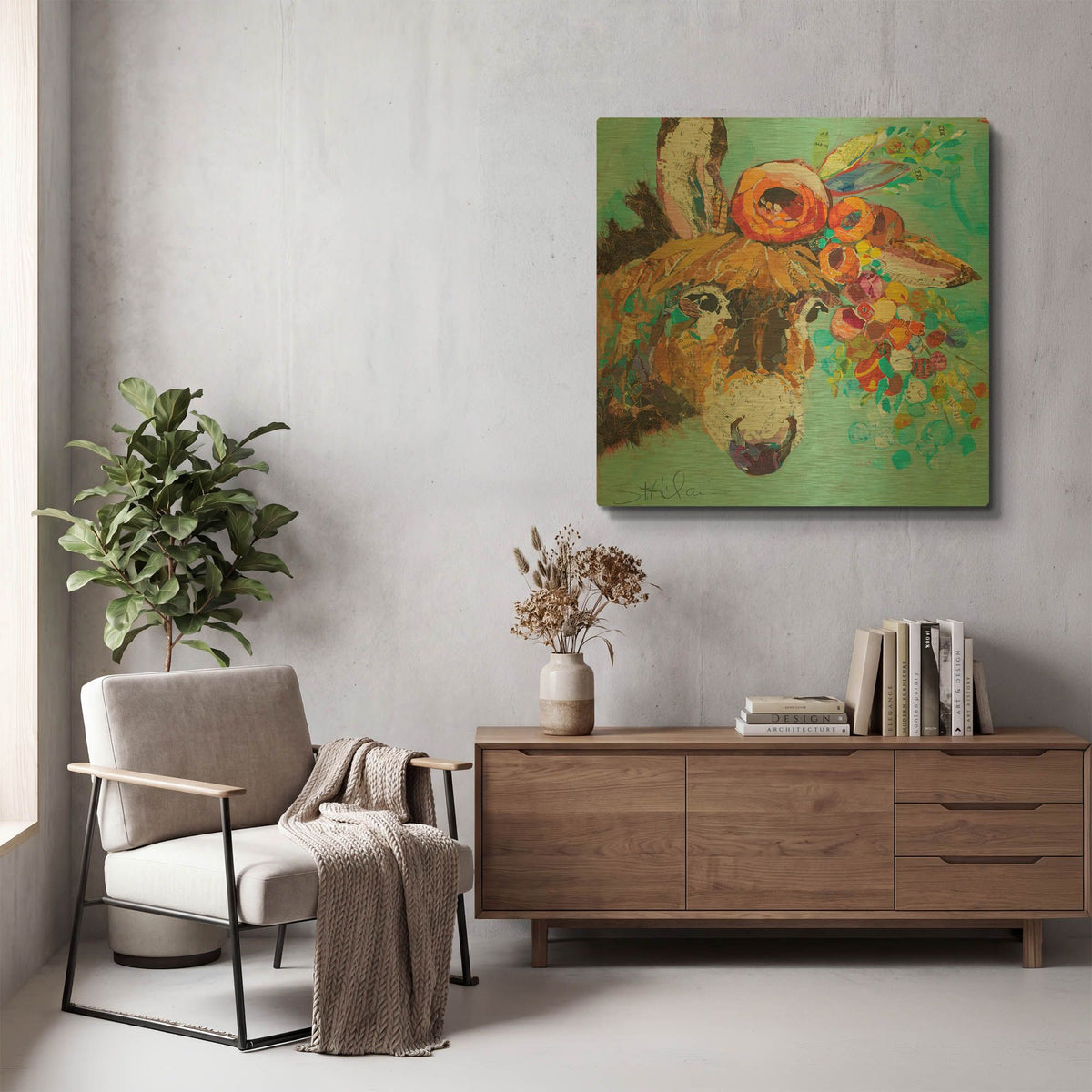 'Floral Donkey' By St. Hilaire Elizabeth Gold Metal Wall Art