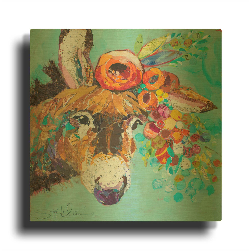 'Floral Donkey' By St. Hilaire Elizabeth Gold Metal Wall Art