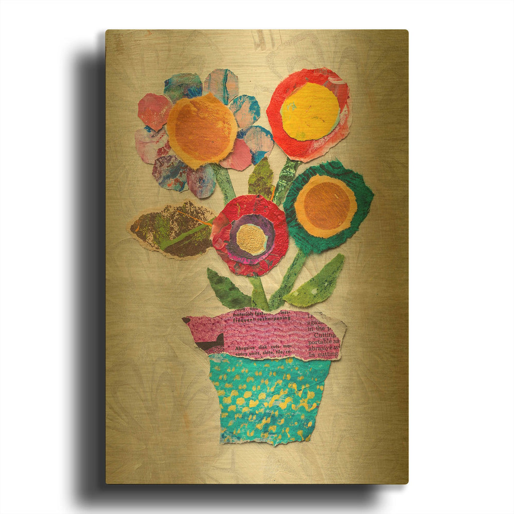 'Flower Pot 1' By St. Hilaire Elizabeth Gold Metal Wall Art