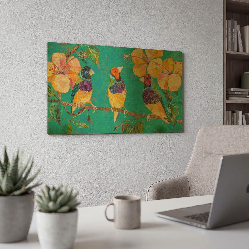 'Tropical Finches' By St. Hilaire Elizabeth Gold Metal Wall Art