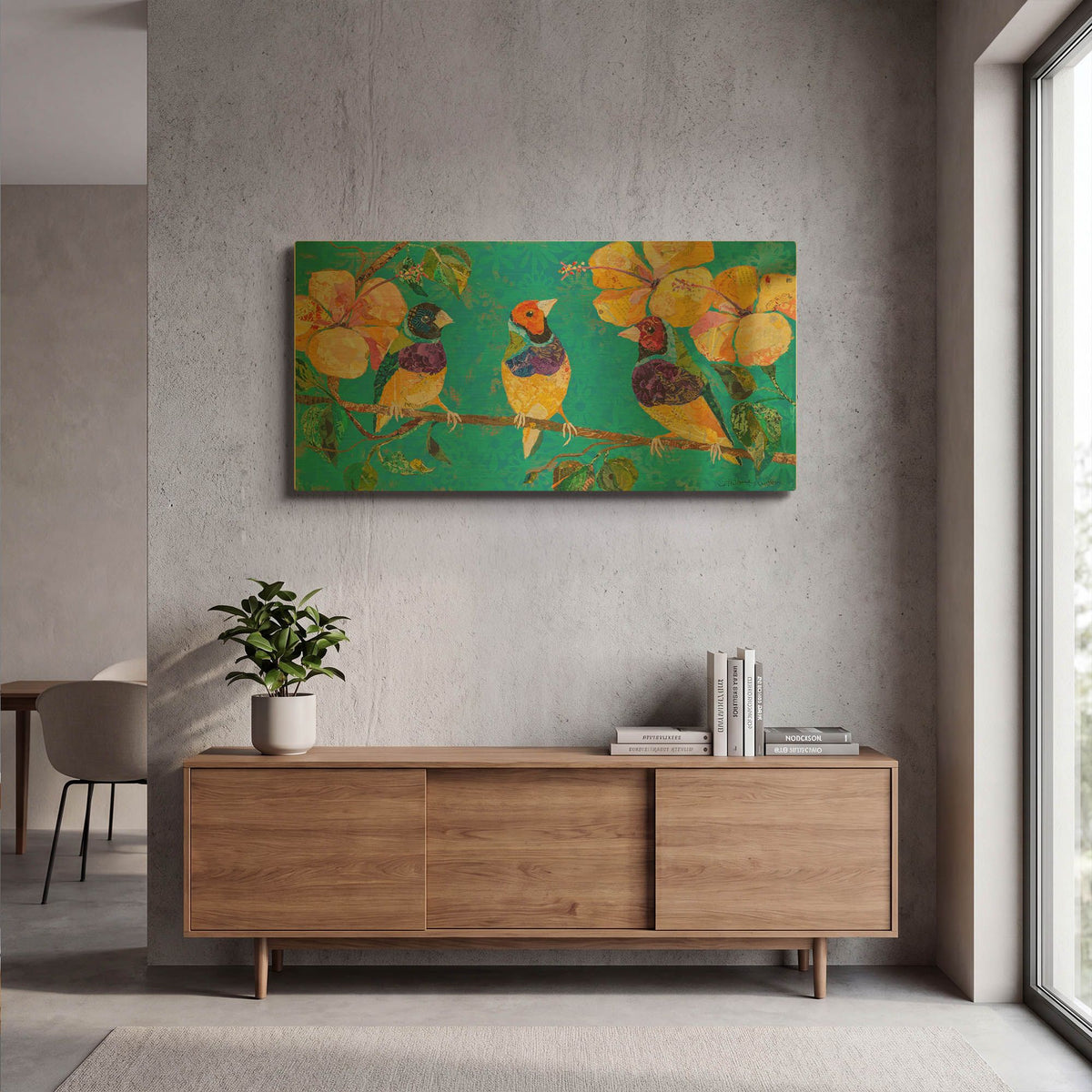 'Tropical Finches' By St. Hilaire Elizabeth Gold Metal Wall Art