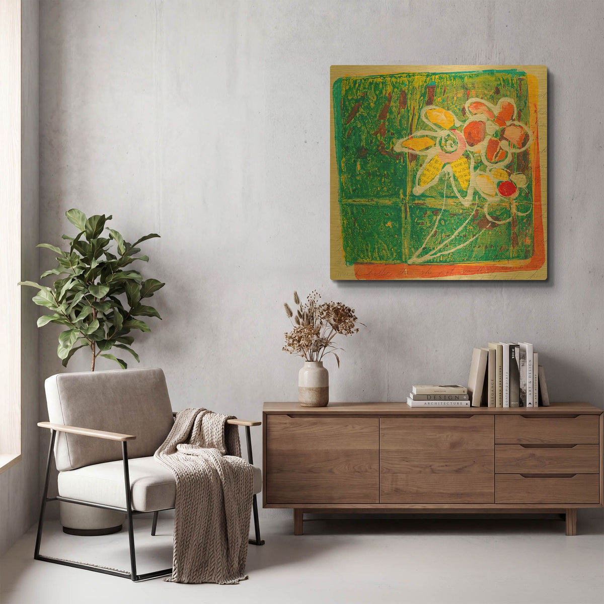 'Leafy Blooms' By St. Hilaire Elizabeth Gold Metal Wall Art
