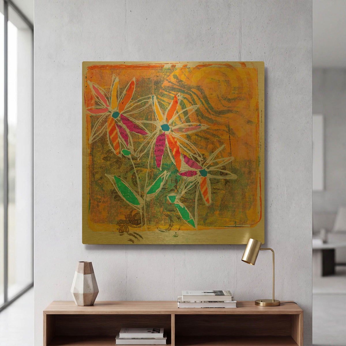 'Sunny Blooms' By St. Hilaire Elizabeth Gold Metal Wall Art