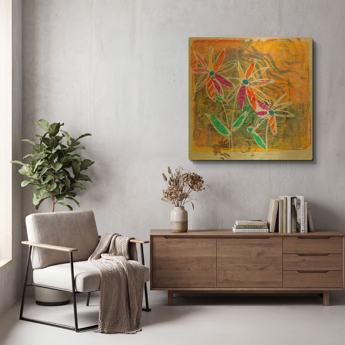 'Sunny Blooms' By St. Hilaire Elizabeth Gold Metal Wall Art