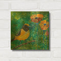 'Finch with Purple Stem Poppies' By St. Hilaire Elizabeth Gold Metal Wall Art