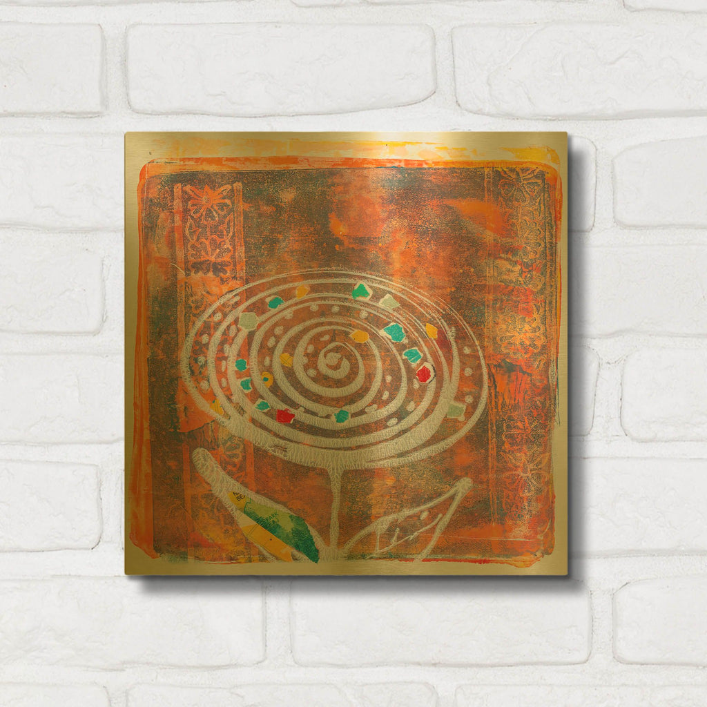 'Spiral Blooms Orange' By St. Hilaire Elizabeth Gold Metal Wall Art