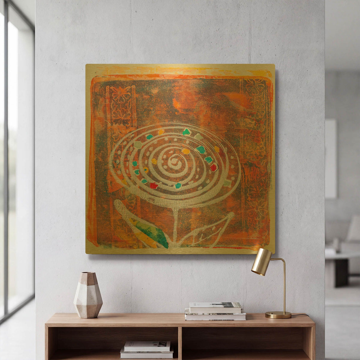 'Spiral Blooms Orange' By St. Hilaire Elizabeth Gold Metal Wall Art
