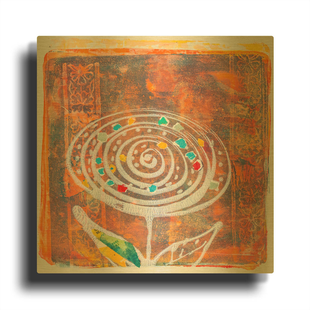 'Spiral Blooms Orange' By St. Hilaire Elizabeth Gold Metal Wall Art