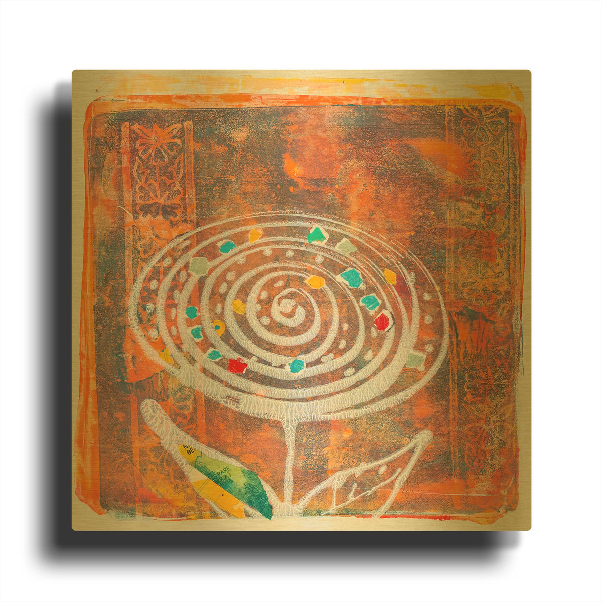 'Spiral Blooms Orange' By St. Hilaire Elizabeth Gold Metal Wall Art