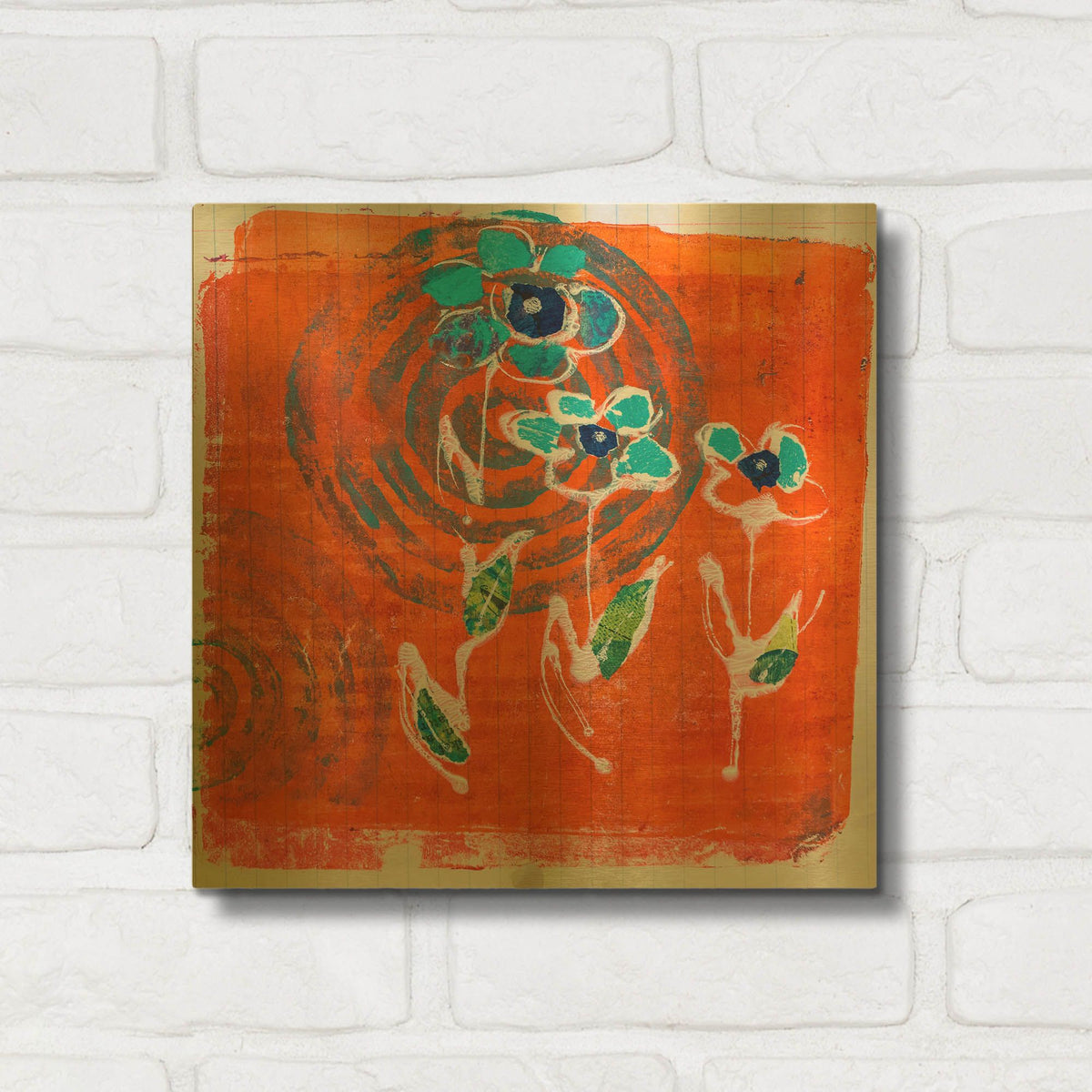 'Orange and Blue Blooms' By St. Hilaire Elizabeth Gold Metal Wall Art