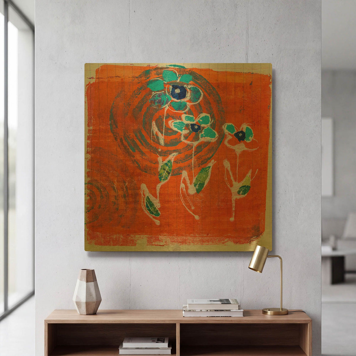 'Orange and Blue Blooms' By St. Hilaire Elizabeth Gold Metal Wall Art