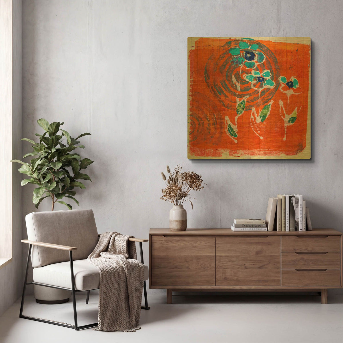 'Orange and Blue Blooms' By St. Hilaire Elizabeth Gold Metal Wall Art