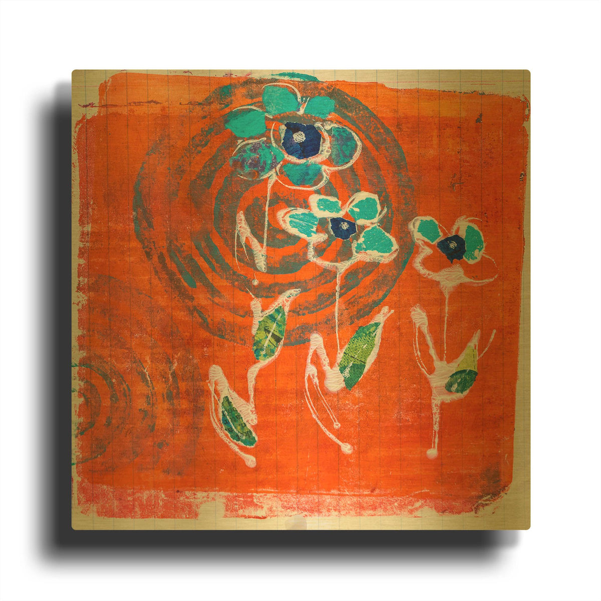 'Orange and Blue Blooms' By St. Hilaire Elizabeth Gold Metal Wall Art