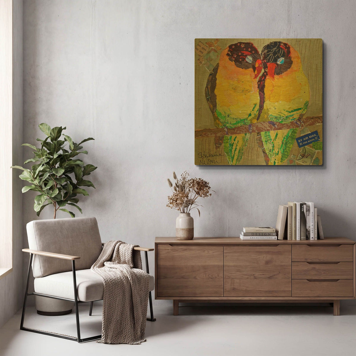 'Lovebirds Yelllow' By St. Hilaire Elizabeth Gold Metal Wall Art