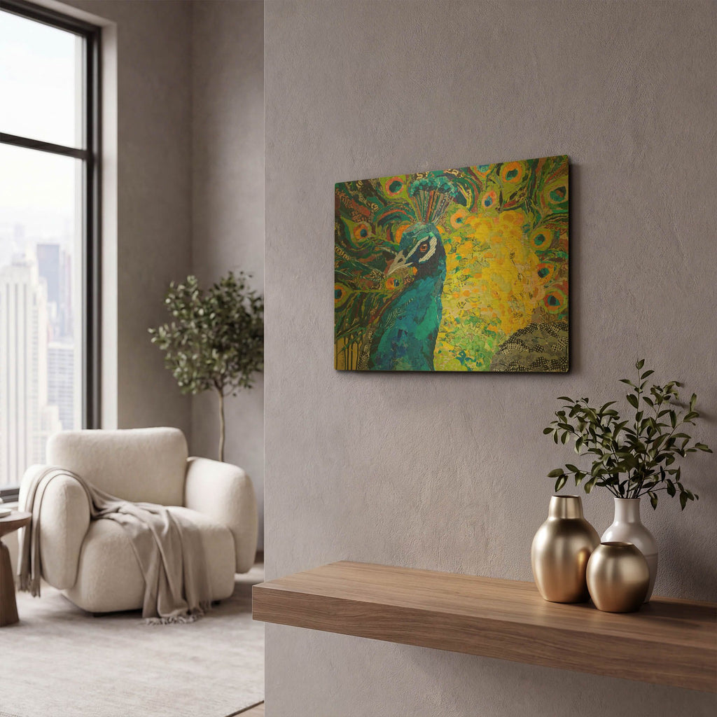 'Poised Peacock 2' By St. Hilaire Elizabeth Gold Metal Wall Art