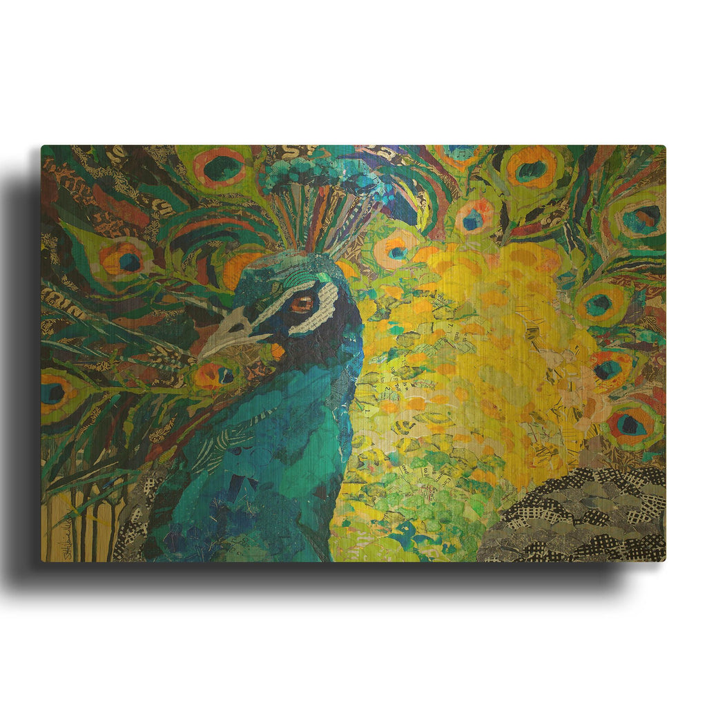 'Poised Peacock 2' By St. Hilaire Elizabeth Gold Metal Wall Art