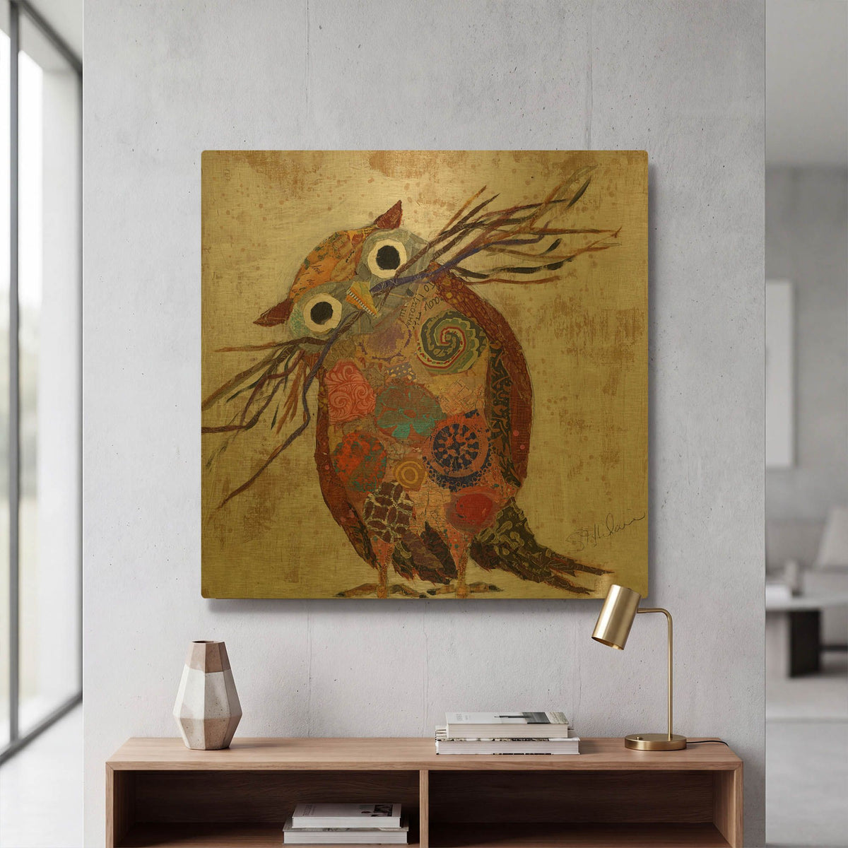 'Curious Owl 2' By St. Hilaire Elizabeth Gold Metal Wall Art