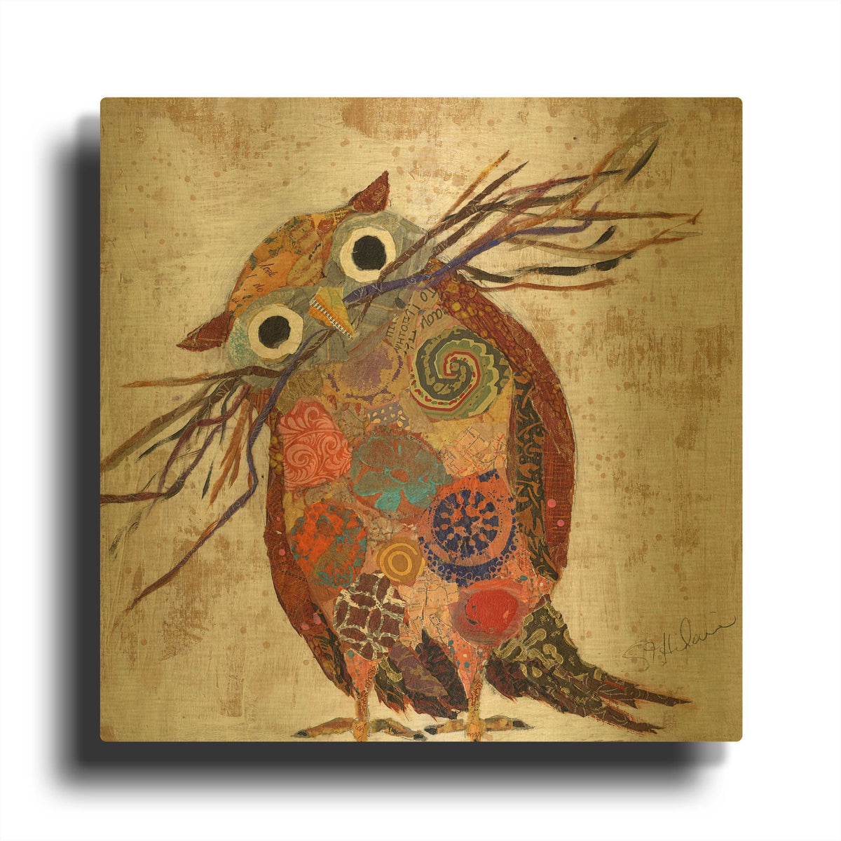 'Curious Owl 2' By St. Hilaire Elizabeth Gold Metal Wall Art