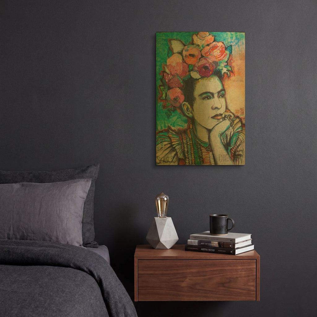 'Frida and Florals' By St. Hilaire Elizabeth Gold Metal Wall Art