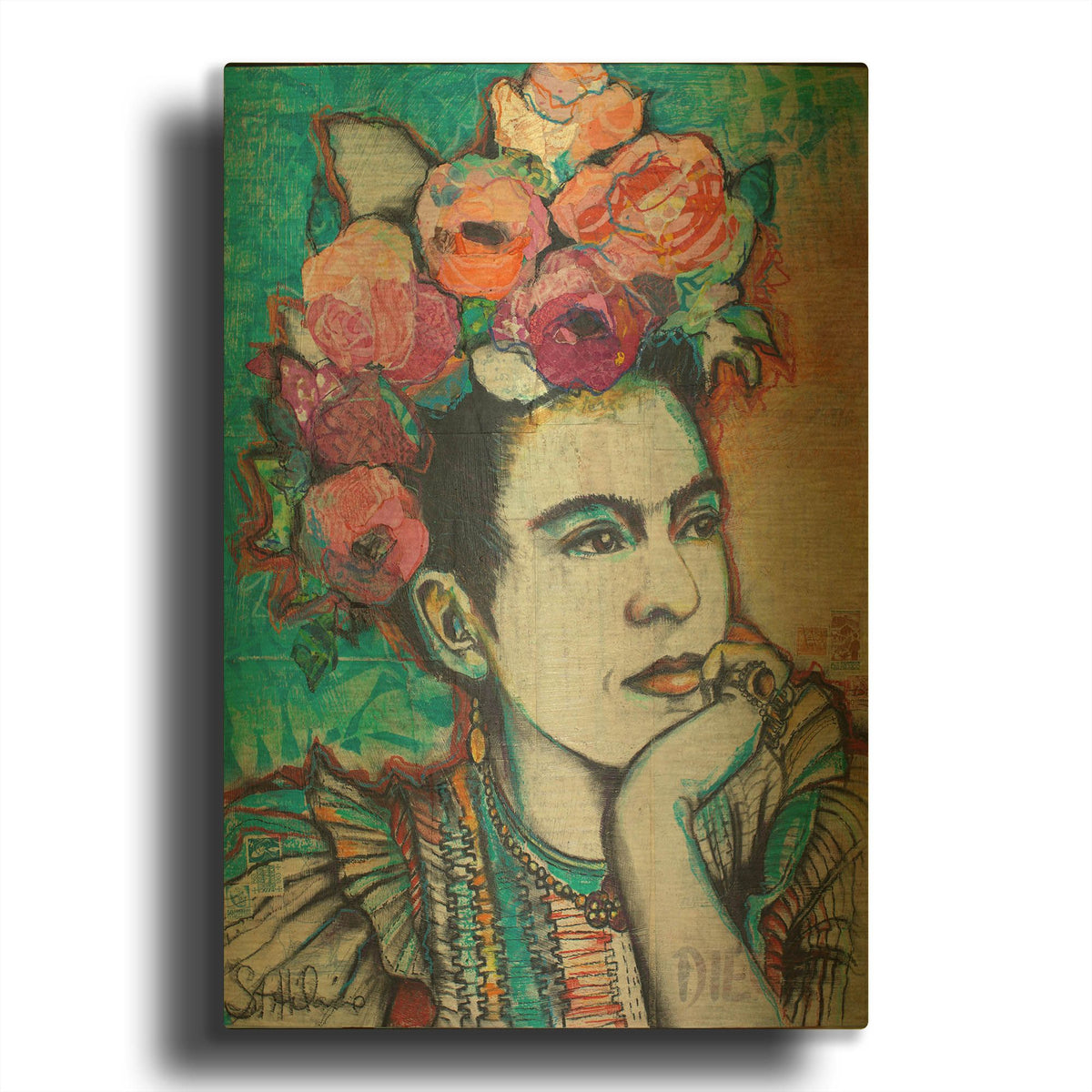'Frida and Florals' By St. Hilaire Elizabeth Gold Metal Wall Art