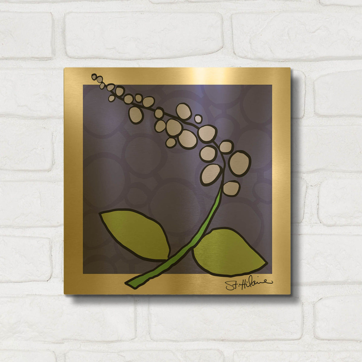 'Abstract Floral on Periwinkle' By St. Hilaire Elizabeth Gold Metal Wall Art