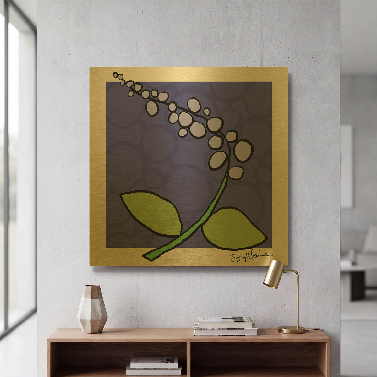 'Abstract Floral on Periwinkle' By St. Hilaire Elizabeth Gold Metal Wall Art