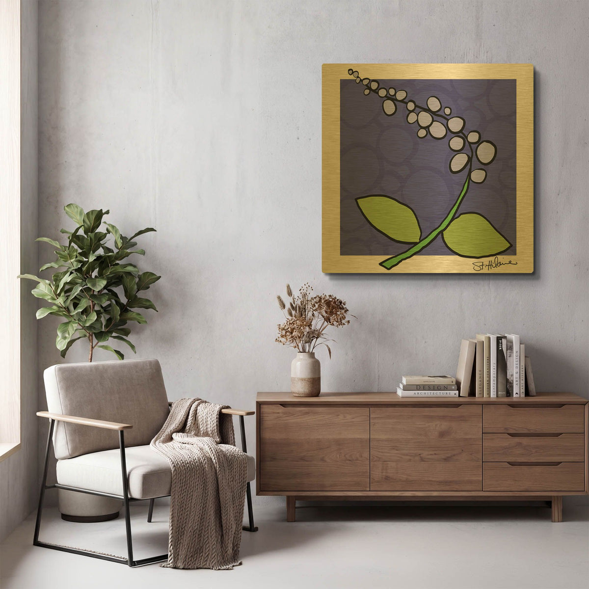 'Abstract Floral on Periwinkle' By St. Hilaire Elizabeth Gold Metal Wall Art