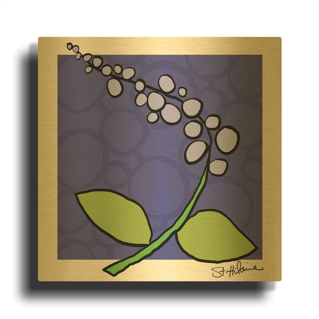 'Abstract Floral on Periwinkle' By St. Hilaire Elizabeth Gold Metal Wall Art