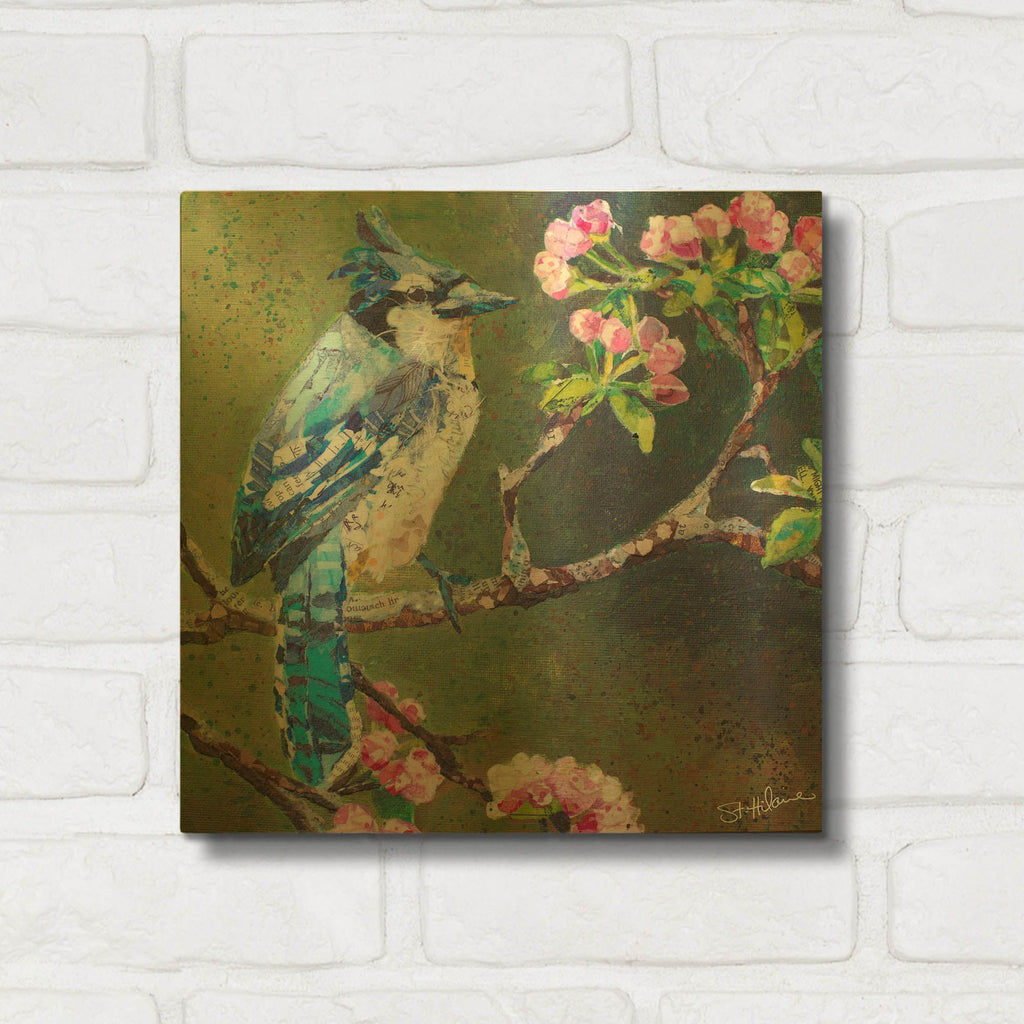 'Blue Jay on Apple Blossoms' By St. Hilaire Elizabeth Gold Metal Wall Art