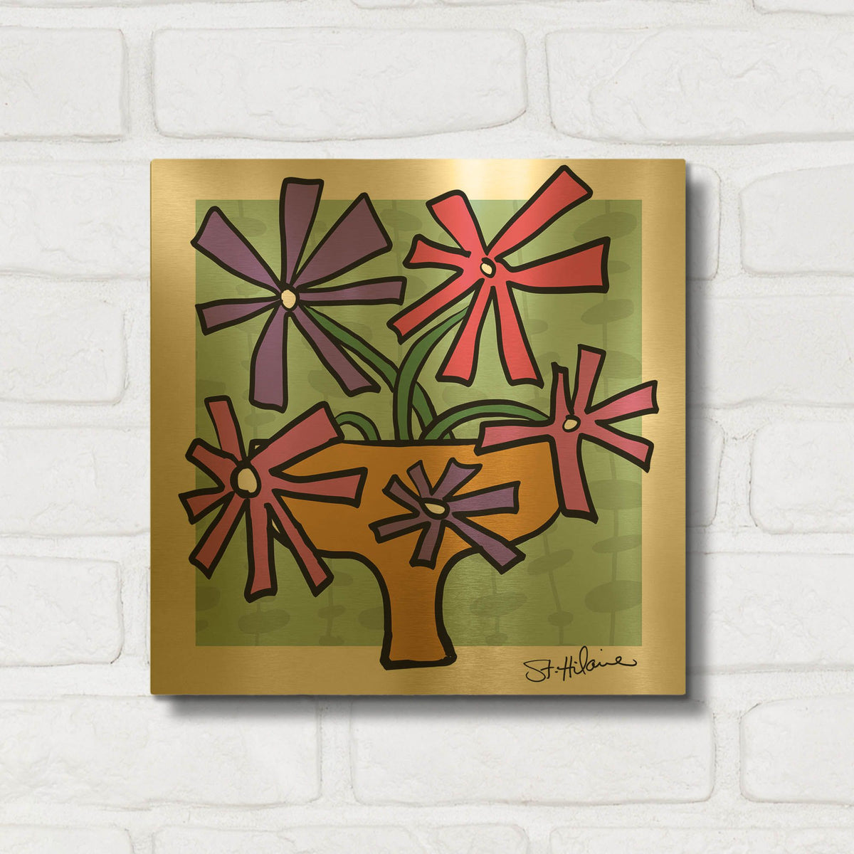 'Abstract Floral on Mint' By St. Hilaire Elizabeth Gold Metal Wall Art