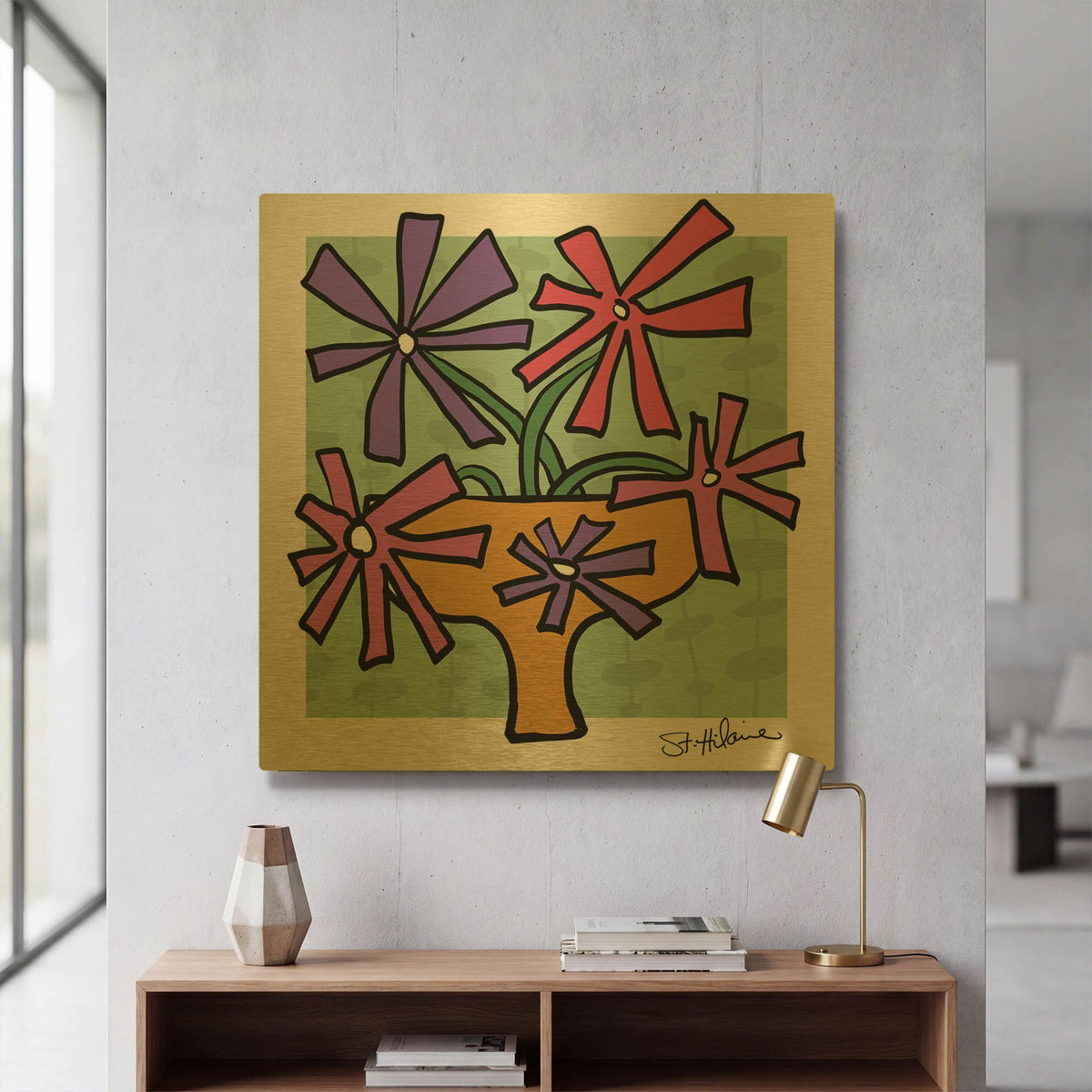 'Abstract Floral on Mint' By St. Hilaire Elizabeth Gold Metal Wall Art