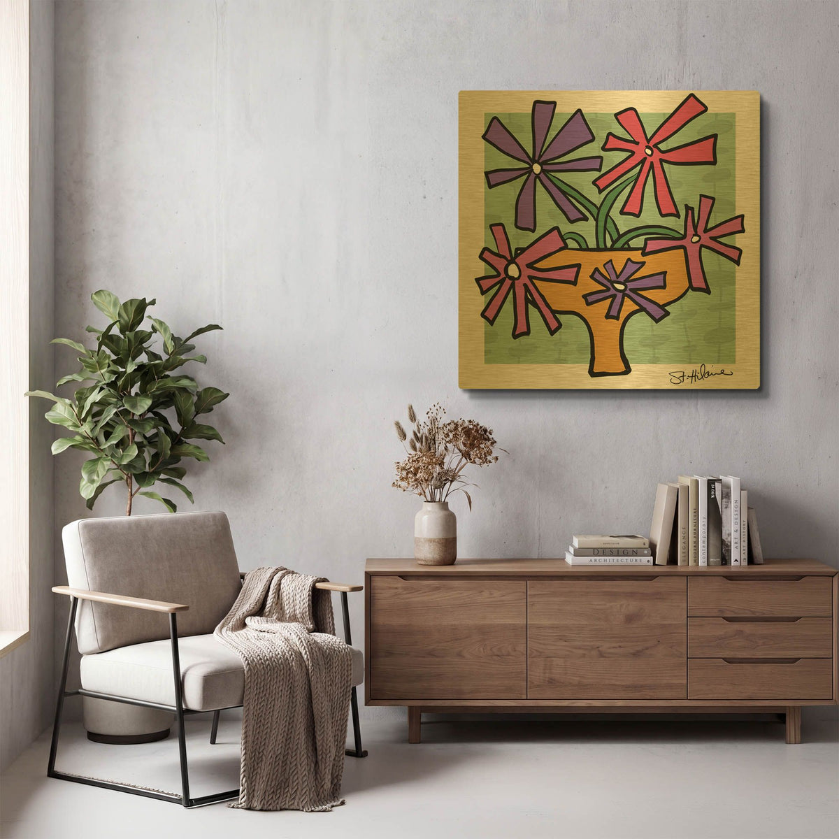 'Abstract Floral on Mint' By St. Hilaire Elizabeth Gold Metal Wall Art