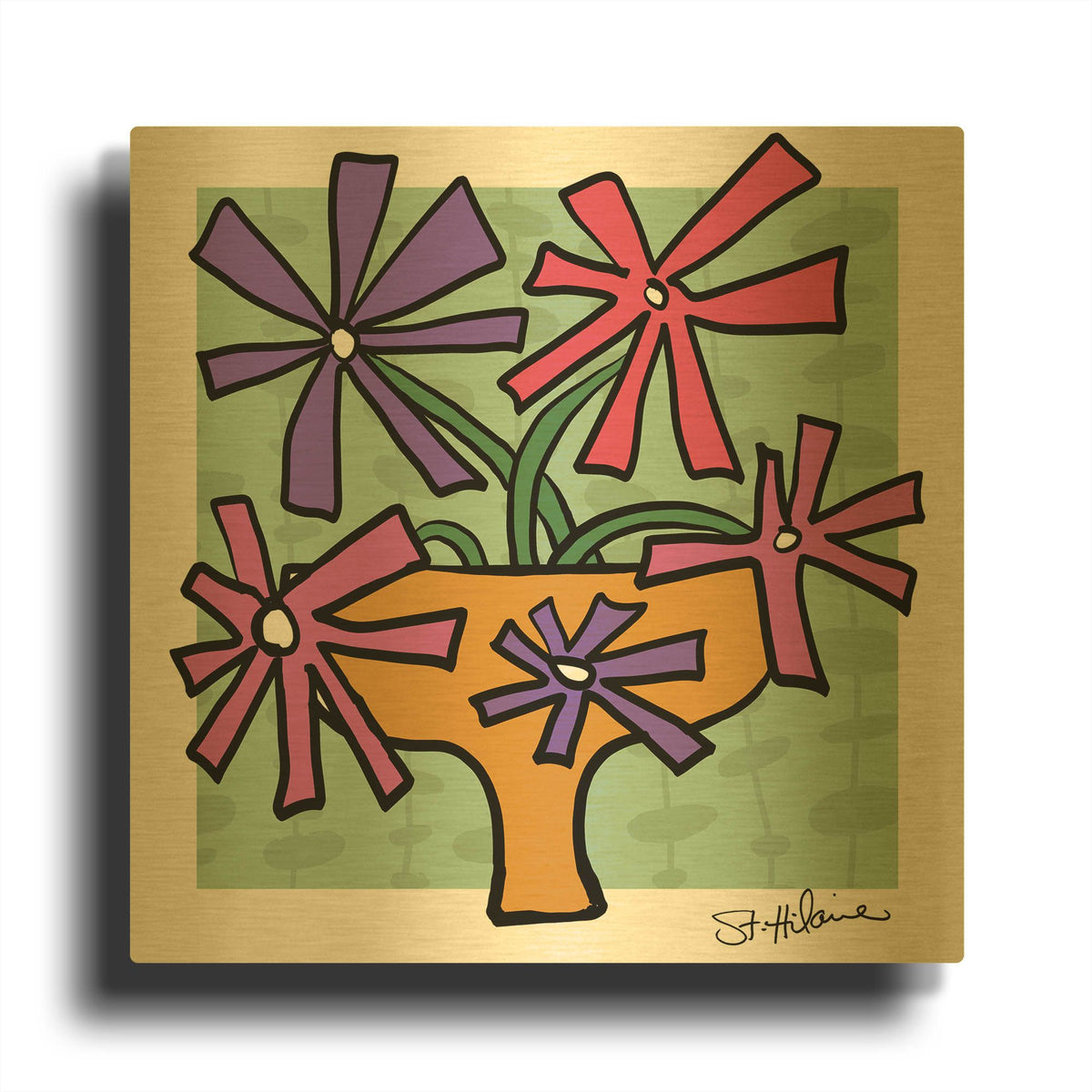 'Abstract Floral on Mint' By St. Hilaire Elizabeth Gold Metal Wall Art