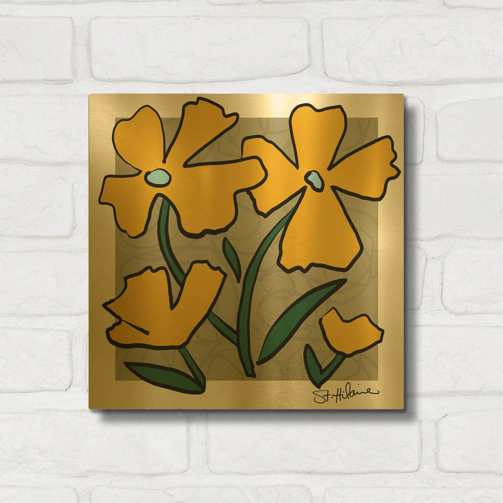 'Abstract Floral on Taupe' By St. Hilaire Elizabeth Gold Metal Wall Art