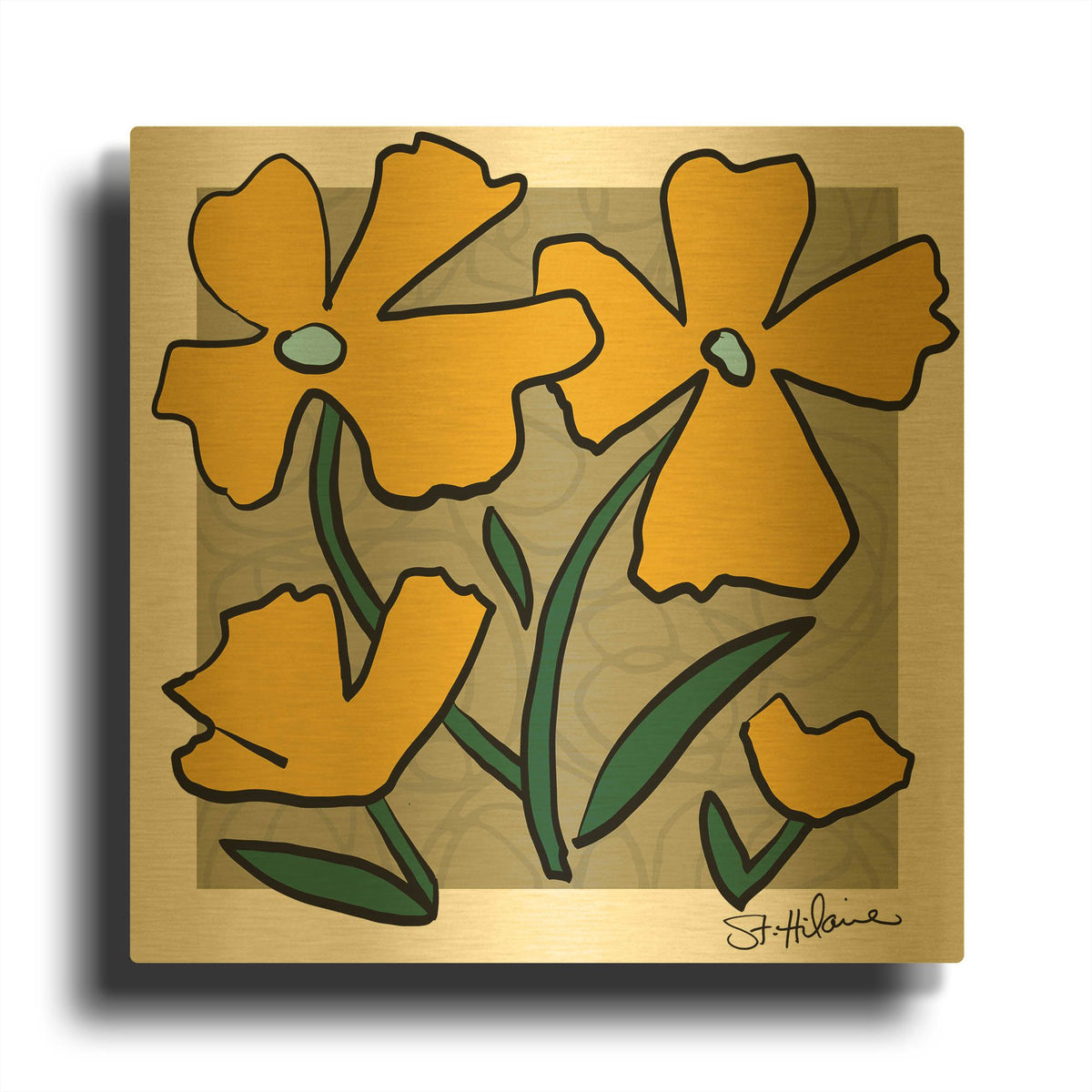 'Abstract Floral on Taupe' By St. Hilaire Elizabeth Gold Metal Wall Art