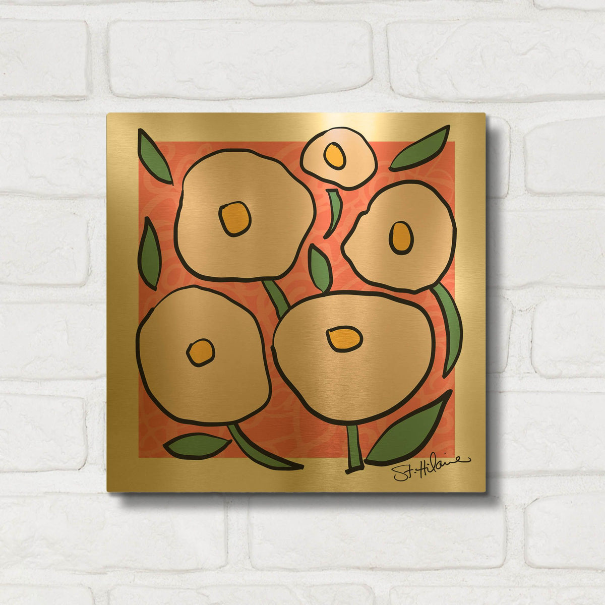 'Abstract Floral on Pink' By St. Hilaire Elizabeth Gold Metal Wall Art