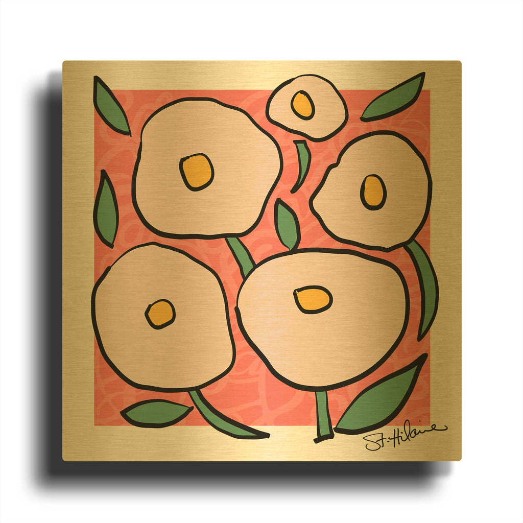 'Abstract Floral on Pink' By St. Hilaire Elizabeth Gold Metal Wall Art